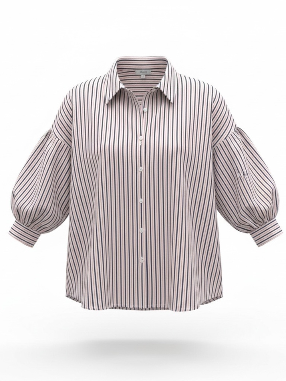 Striped Puff-Sleeve Button-Down Blouse - Pink/Black